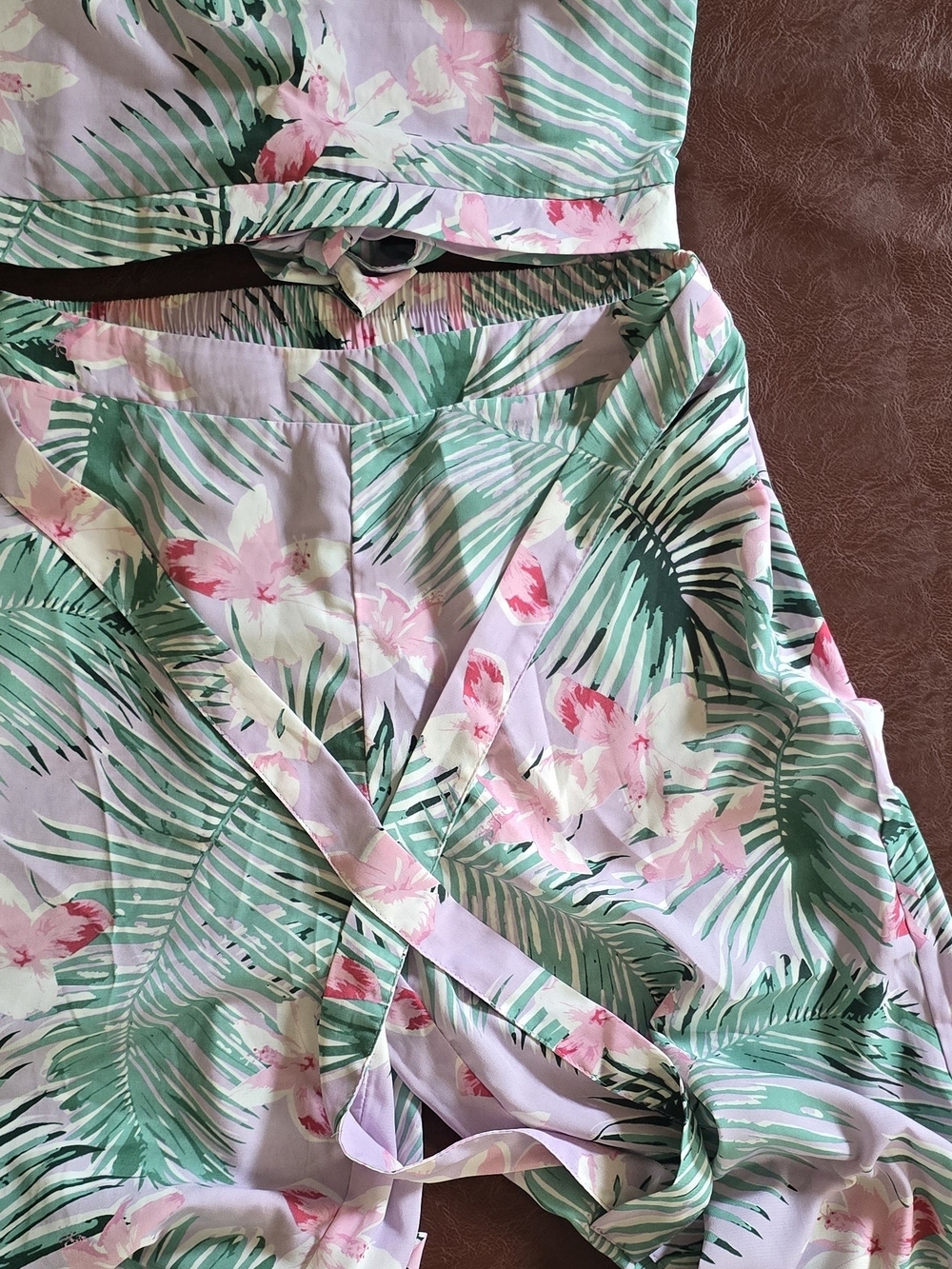Tropical Floral Two-Piece Set in Mint Green & Light Pink